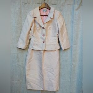 Kay Unger Cream and Pink Skirt And Blazer Set